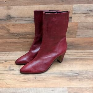 Pons Quintana  size  9.5 Eu 40 Ankle Boot Red Leather Side Zip Block Heel